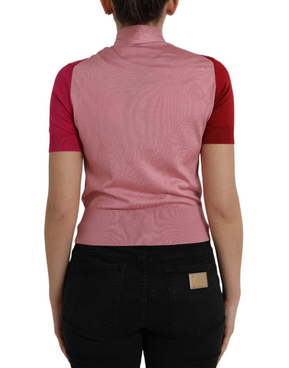 Dolce & Gabbana Pink Short Sleeves Pullover Ascot Collar Top by Dolce & Gabbana