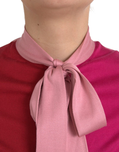 Dolce & Gabbana Pink Short Sleeves Pullover Ascot Collar Top by Dolce & Gabbana