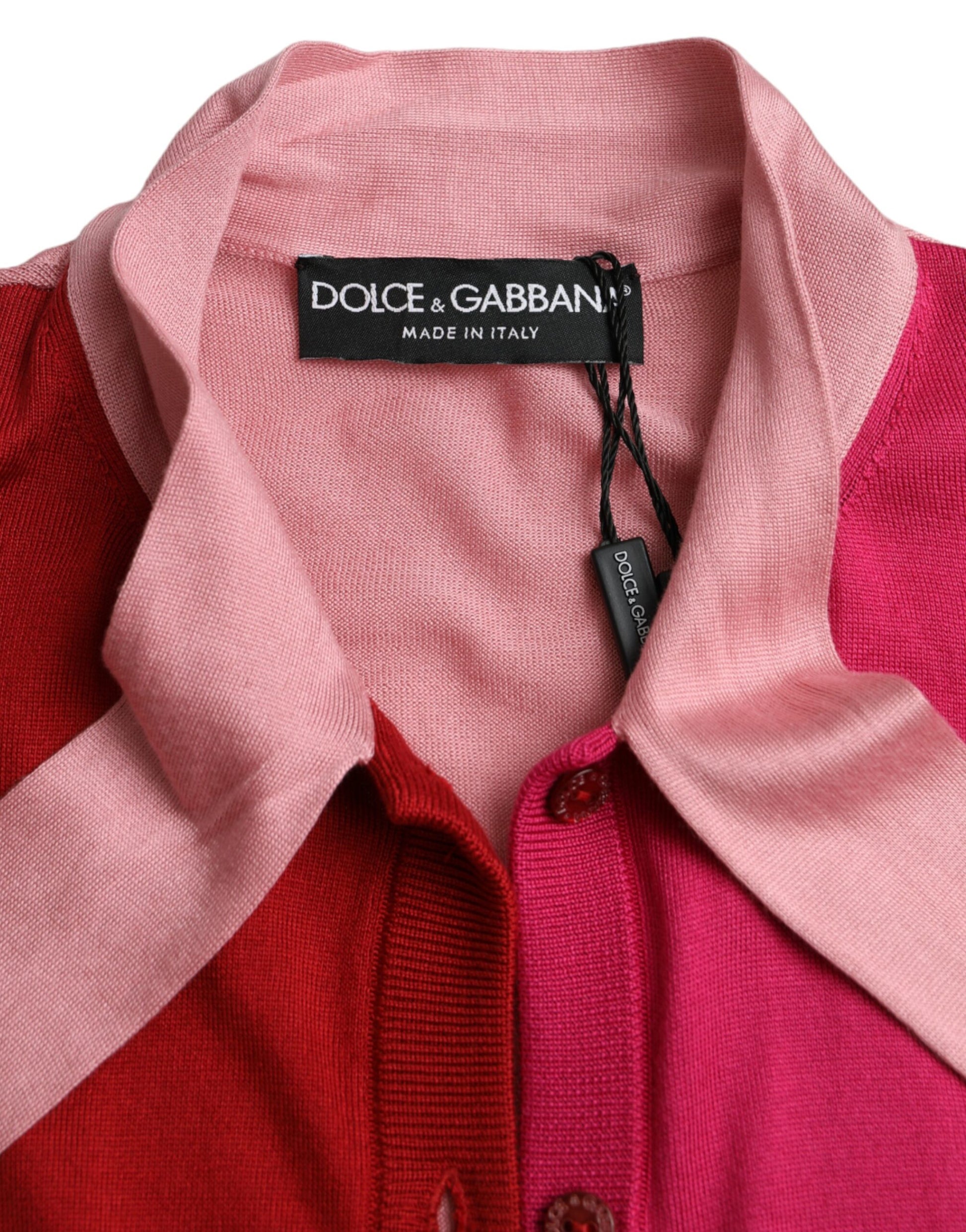Dolce & Gabbana Pink Short Sleeves Pullover Ascot Collar Top by Dolce & Gabbana