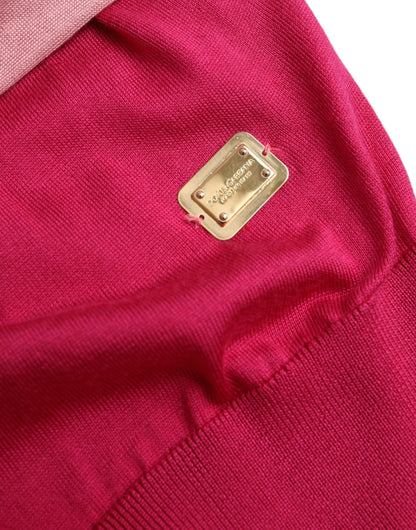 Dolce & Gabbana Pink Short Sleeves Pullover Ascot Collar Top by Dolce & Gabbana