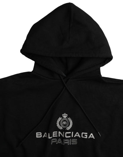 Pull-over à capuche en coton noir avec logo Balenciaga