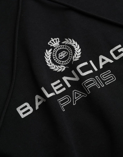 Pull-over à capuche en coton noir avec logo Balenciaga