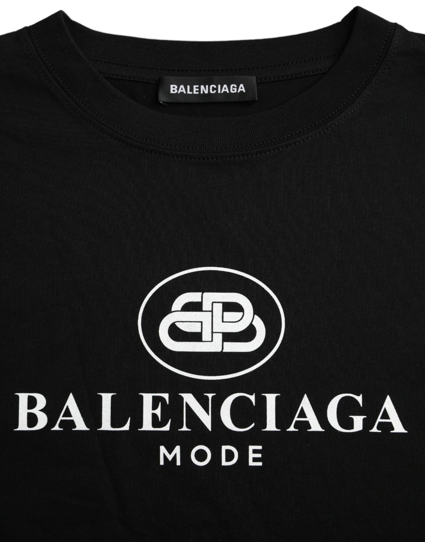 T-shirt col rond manches courtes en coton noir avec logo Balenciaga