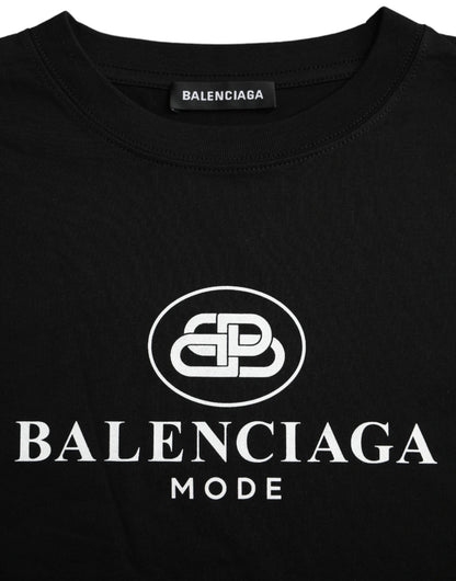 T-shirt col rond manches courtes en coton noir avec logo Balenciaga