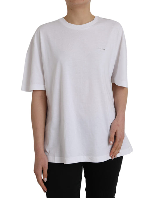 T-shirt à manches courtes et col ras du cou en coton blanc Balenciaga