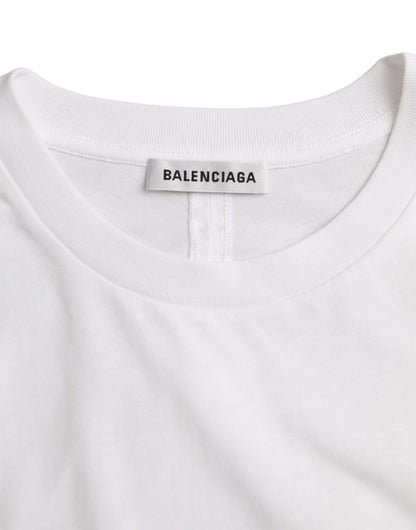 T-shirt à manches courtes et col ras du cou en coton blanc Balenciaga