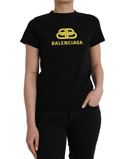 T-shirt col rond manches courtes en coton noir à imprimé logo Balenciaga