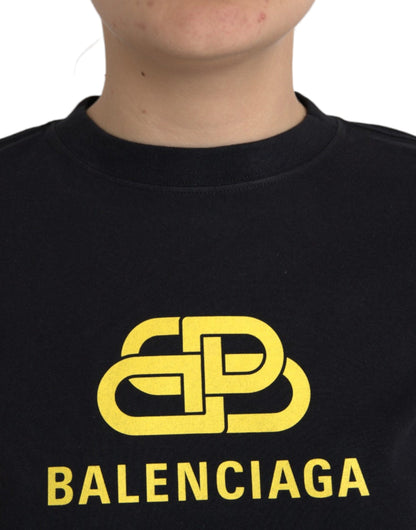 T-shirt col rond manches courtes en coton noir à imprimé logo Balenciaga
