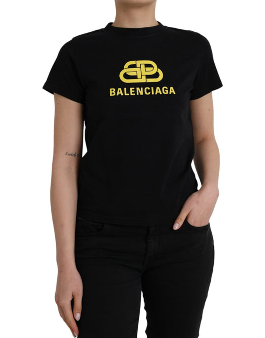 T-shirt col rond manches courtes en coton noir avec logo Balenciaga