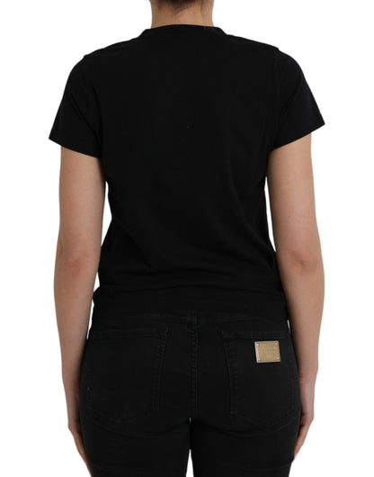 T-shirt col rond manches courtes en coton noir avec logo Balenciaga