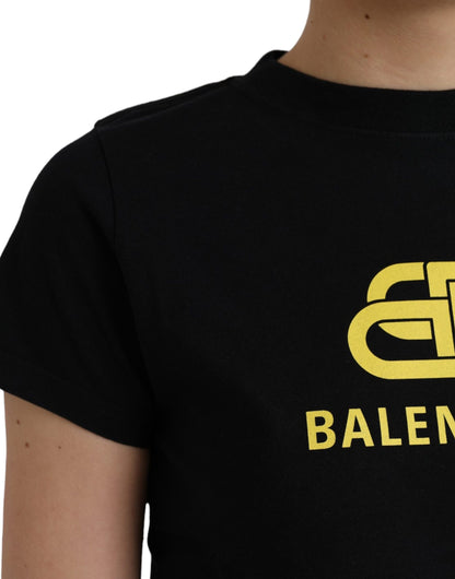 T-shirt col rond manches courtes en coton noir avec logo Balenciaga