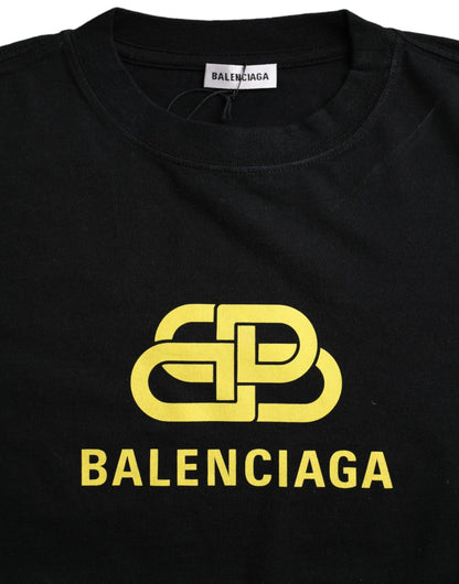 T-shirt col rond manches courtes en coton noir avec logo Balenciaga