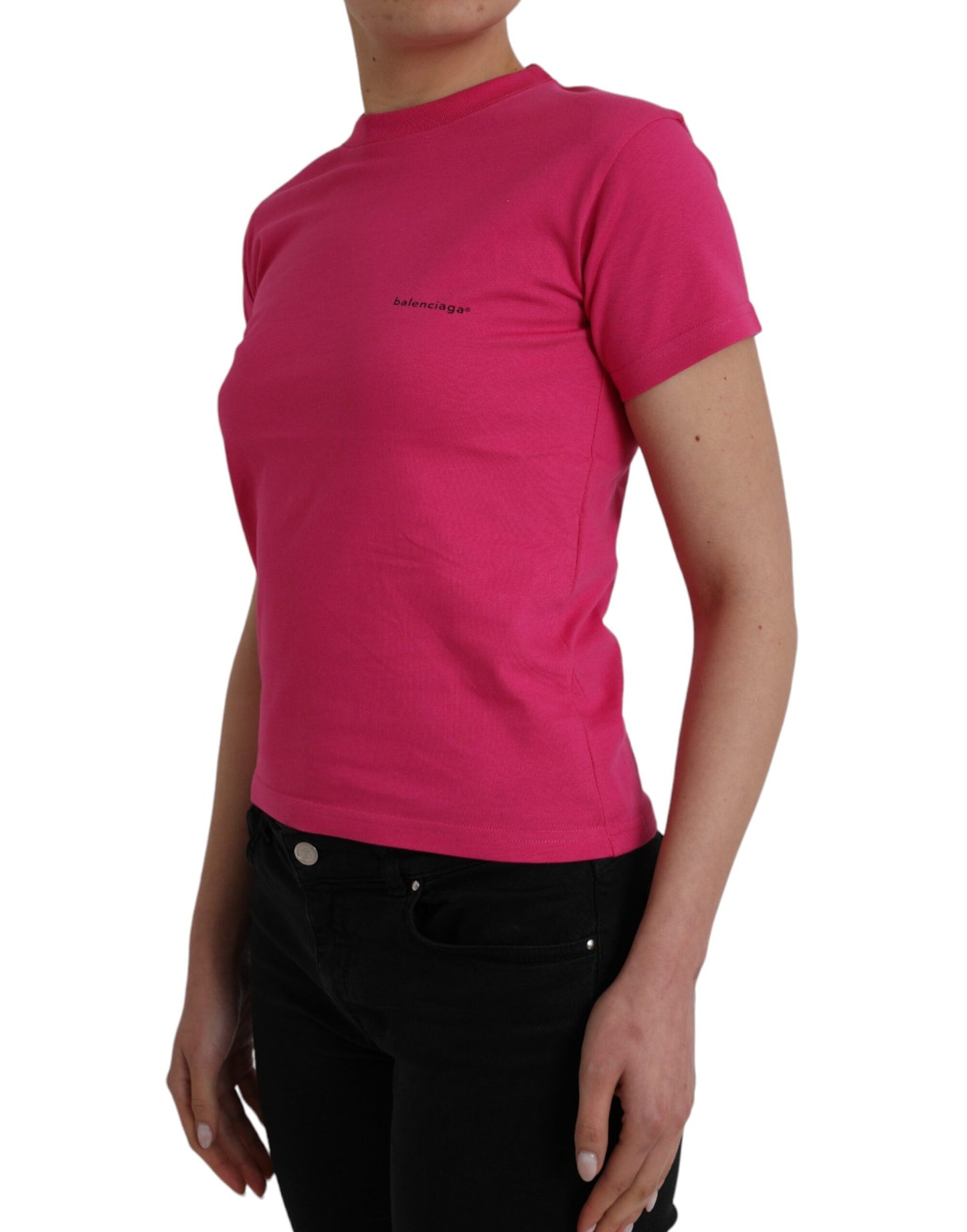 T-shirt Balenciaga en coton rose à col ras du cou et manches courtes