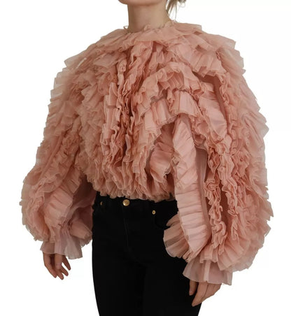 Dolce & Gabbana Pink Ruffles Long Sleeves Pullover Sweater by Dolce & Gabbana