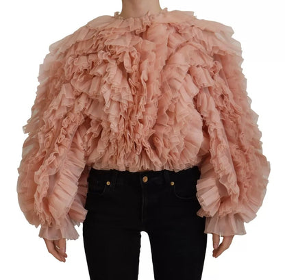 Dolce & Gabbana Pink Ruffles Long Sleeves Pullover Sweater by Dolce & Gabbana