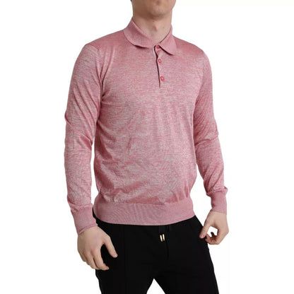 Dolce & Gabbana Pink Polyester Collared Men Pullover Sweater by Dolce & Gabbana