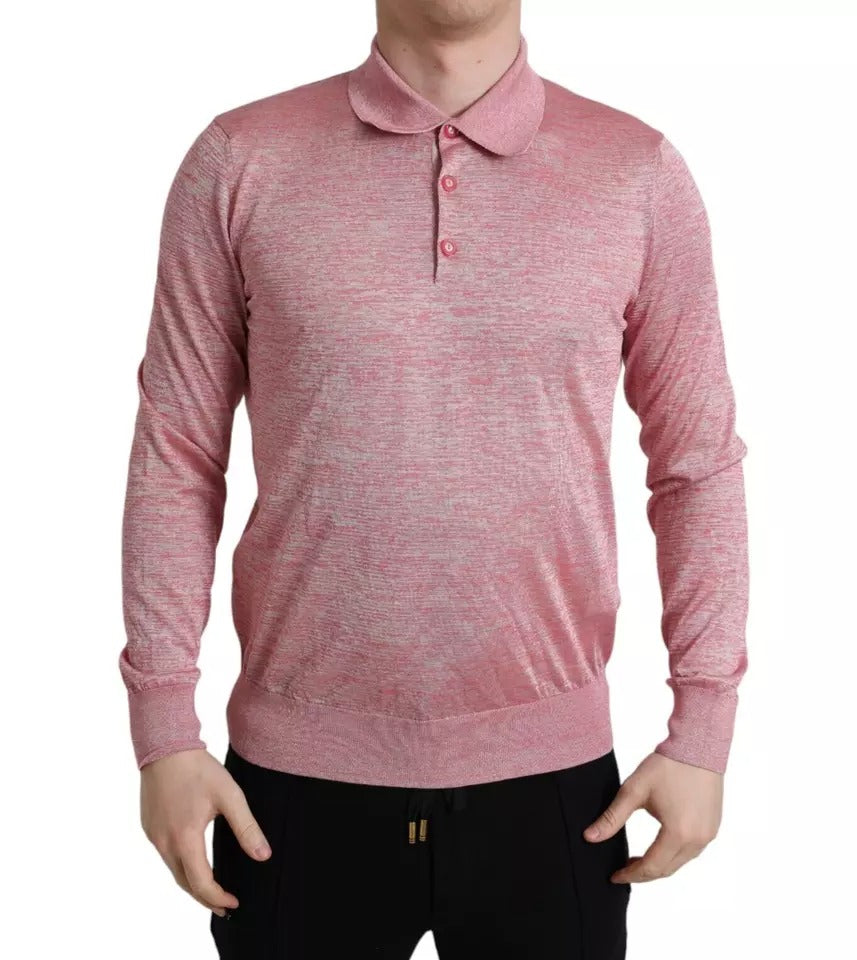 Dolce & Gabbana Pink Polyester Collared Men Pullover Sweater by Dolce & Gabbana