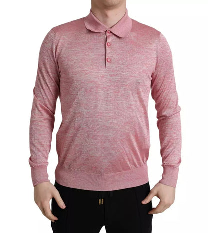 Dolce & Gabbana Pink Polyester Collared Men Pullover Sweater by Dolce & Gabbana
