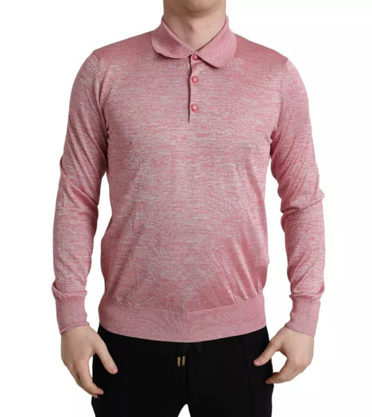 Dolce & Gabbana Pink Polyester Collared Men Pullover Sweater by Dolce & Gabbana