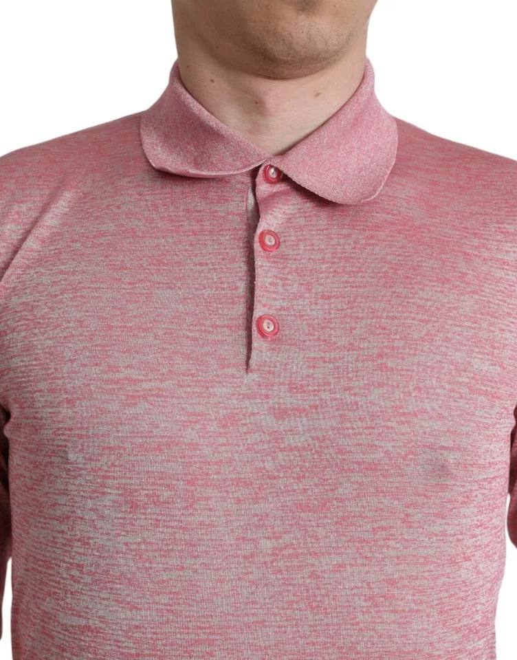 Dolce & Gabbana Pink Polyester Collared Men Pullover Sweater by Dolce & Gabbana