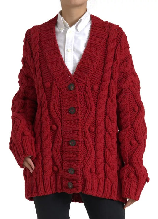Dolce & Gabbana Red Wool Knit Button Down Cardigan Sweater by Dolce & Gabbana