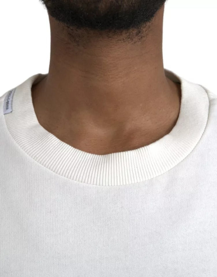 Dolce & Gabbana White Logo Cotton Crew Neck Pullover Sweater by Dolce & Gabbana