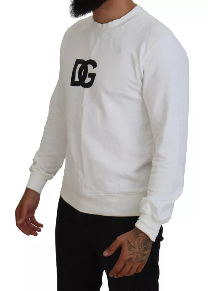 Dolce & Gabbana White Logo Cotton Crew Neck Pullover Sweater by Dolce & Gabbana