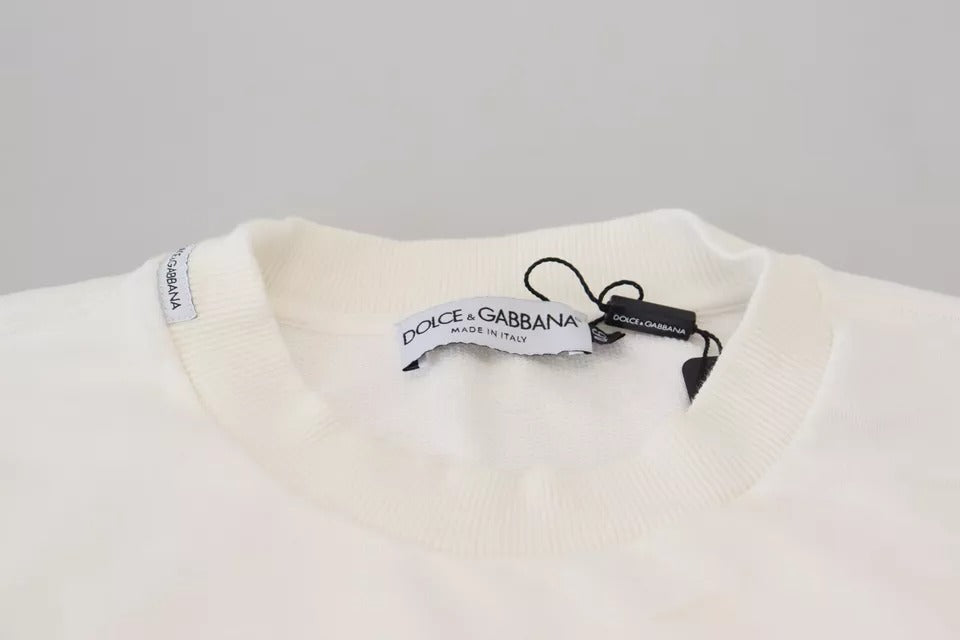 Dolce & Gabbana White Logo Cotton Crew Neck Pullover Sweater by Dolce & Gabbana