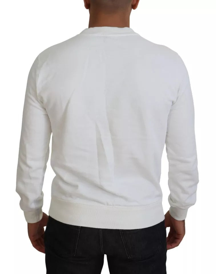 Dolce & Gabbana White Logo Cotton Crew Neck Pullover Sweater by Dolce & Gabbana