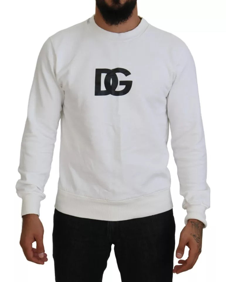 Dolce & Gabbana White Logo Cotton Crew Neck Pullover Sweater by Dolce & Gabbana