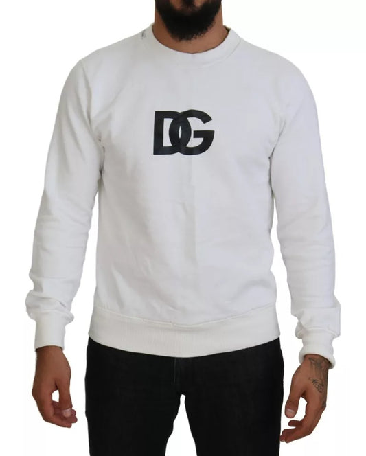 Dolce & Gabbana White Logo Cotton Crew Neck Pullover Sweater by Dolce & Gabbana