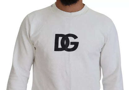 Dolce & Gabbana White Logo Cotton Crew Neck Pullover Sweater by Dolce & Gabbana