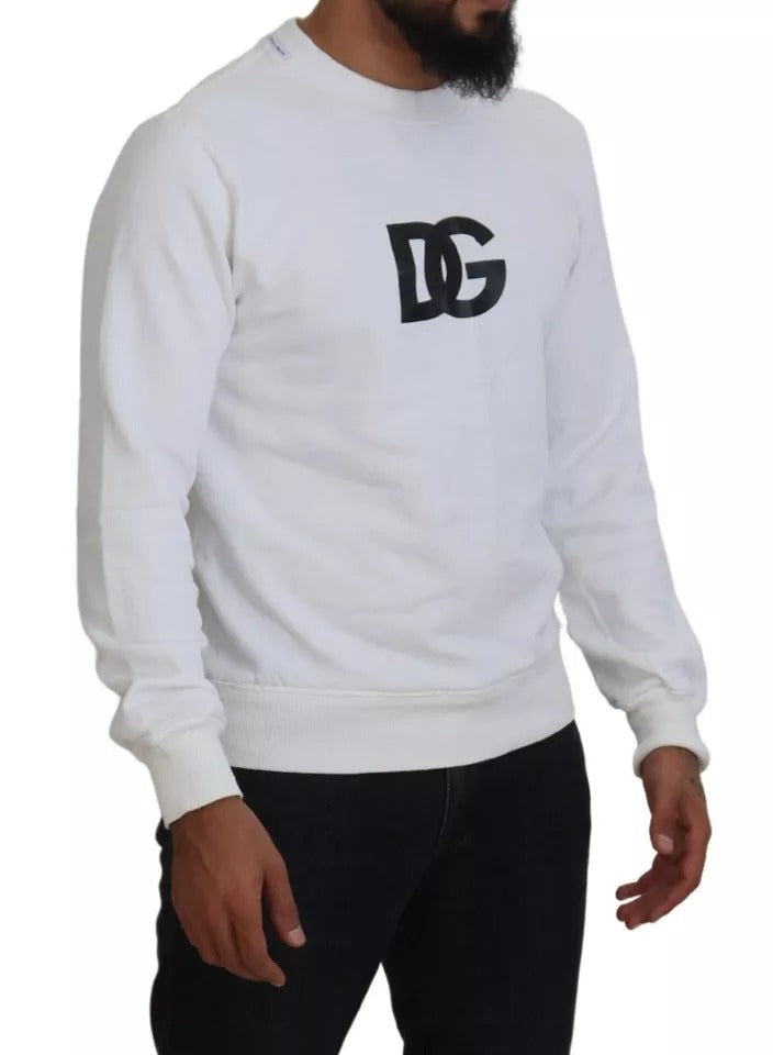 Dolce & Gabbana White Logo Cotton Crew Neck Pullover Sweater by Dolce & Gabbana