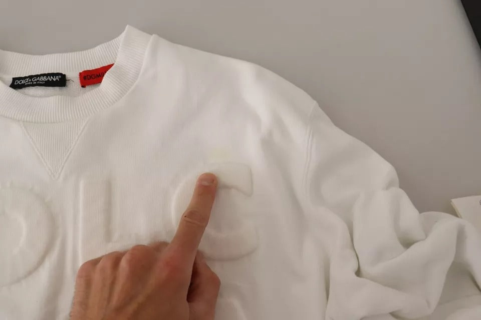 Dolce & Gabbana White Logo Embossed Cotton Sweatshirt Sweater by Dolce & Gabbana