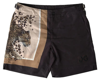 Maillot de bain short léopard marron foncé Dolce &amp; Gabbana