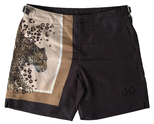 Maillot de bain short léopard marron foncé Dolce &amp; Gabbana