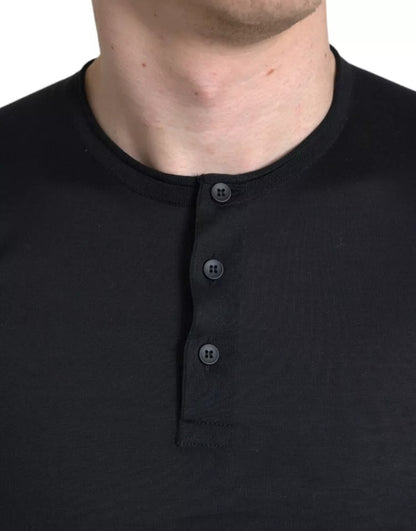Dolce & Gabbana Black Buttoned Roundneck Short Sleeve T-shirt by Dolce & Gabbana