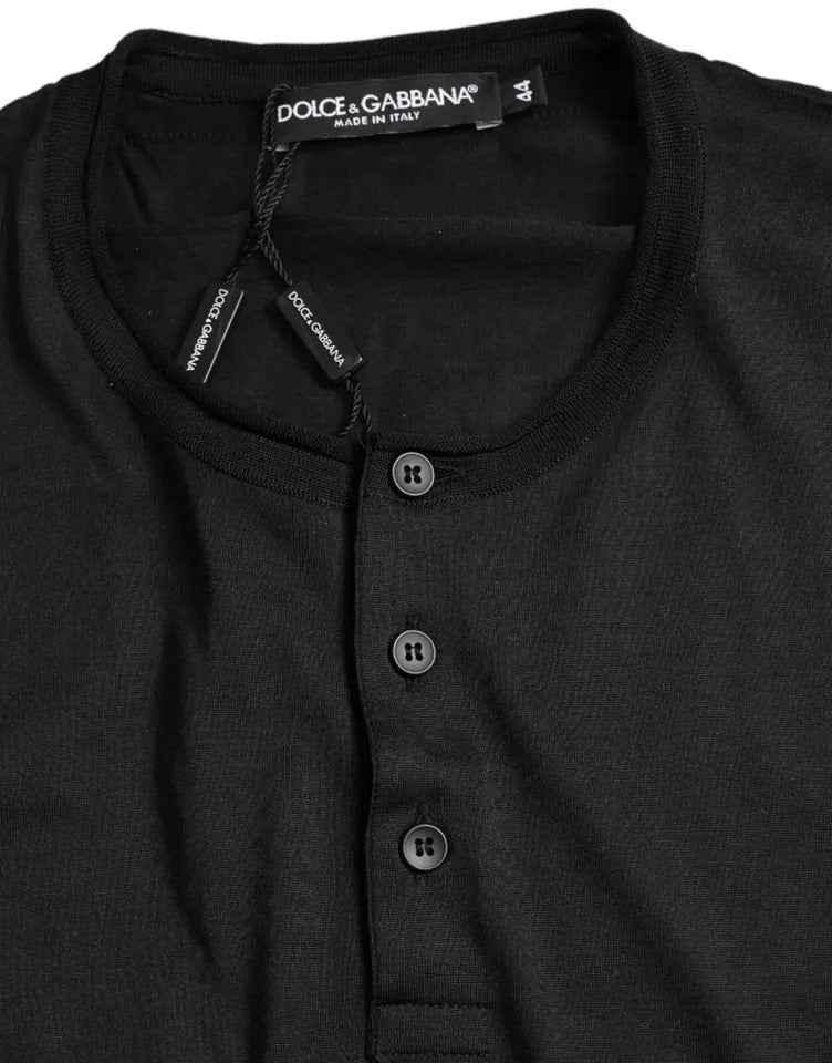 Dolce & Gabbana Black Buttoned Roundneck Short Sleeve T-shirt by Dolce & Gabbana