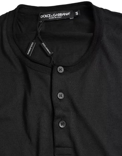Dolce & Gabbana Black Buttoned Roundneck Short Sleeve T-shirt by Dolce & Gabbana