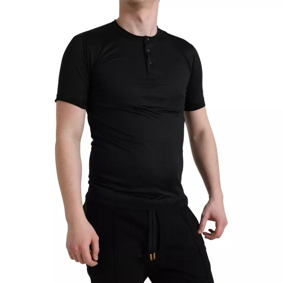 Dolce & Gabbana Black Buttoned Roundneck Short Sleeve T-shirt by Dolce & Gabbana