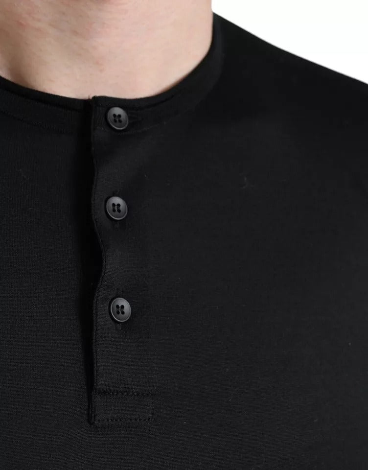 Dolce & Gabbana Black Buttoned Roundneck Short Sleeve T-shirt by Dolce & Gabbana