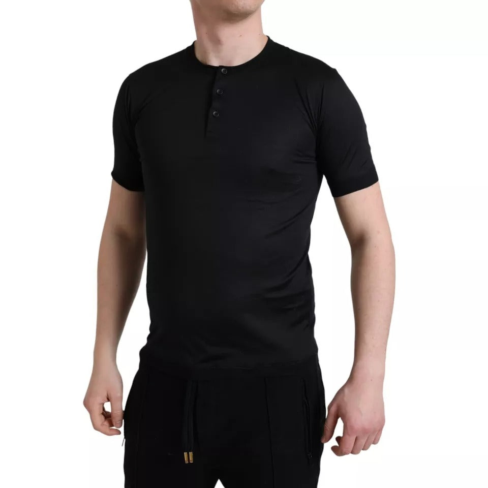 Dolce & Gabbana Black Buttoned Roundneck Short Sleeve T-shirt by Dolce & Gabbana