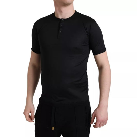 Dolce & Gabbana Black Buttoned Roundneck Short Sleeve T-shirt by Dolce & Gabbana