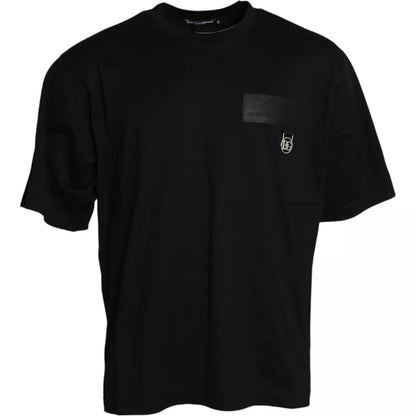 Dolce & Gabbana Black Logo Patch Cotton Crew Neck T-shirt by Dolce & Gabbana
