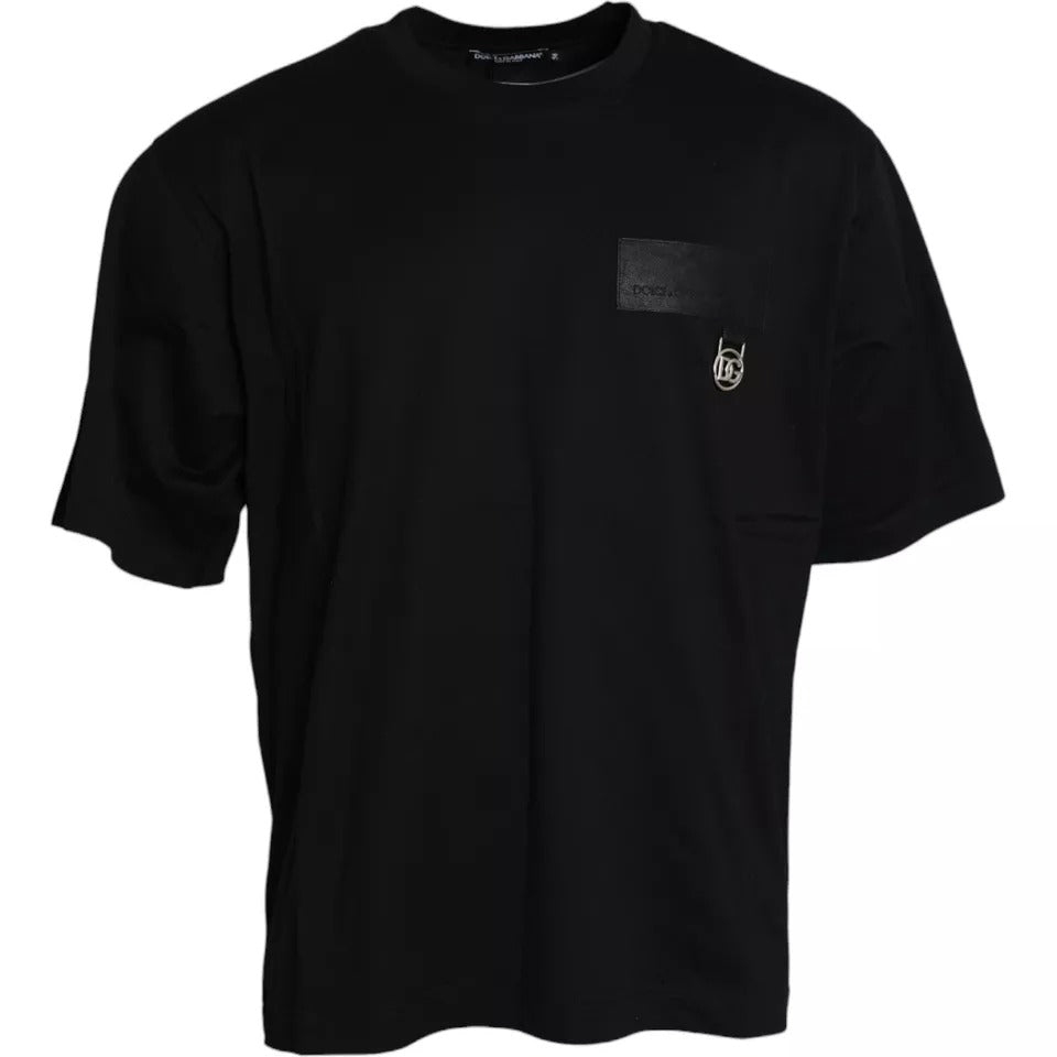 Dolce & Gabbana Black Logo Patch Cotton Crew Neck T-shirt by Dolce & Gabbana