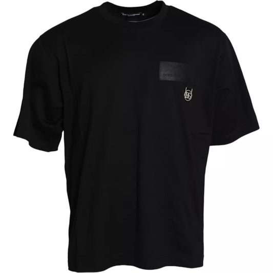 Dolce & Gabbana Black Logo Patch Cotton Crew Neck T-shirt by Dolce & Gabbana