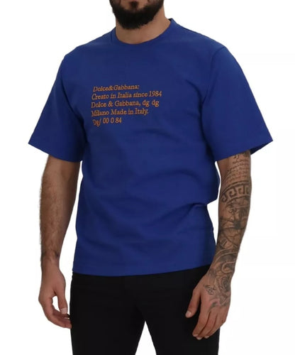 Dolce & Gabbana Blue Logo Print Crewneck Cotton T-shirt by Dolce & Gabbana