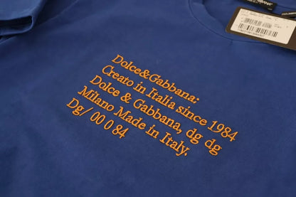 Dolce & Gabbana Blue Logo Print Crewneck Cotton T-shirt by Dolce & Gabbana