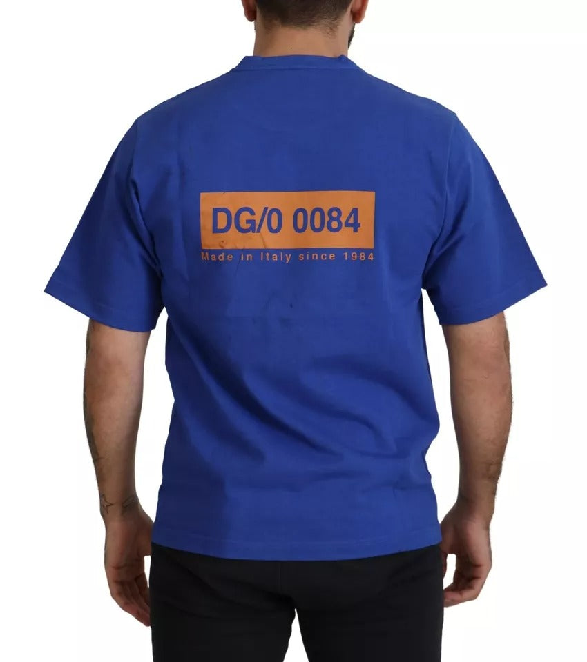Dolce & Gabbana Blue Logo Print Crewneck Cotton T-shirt by Dolce & Gabbana