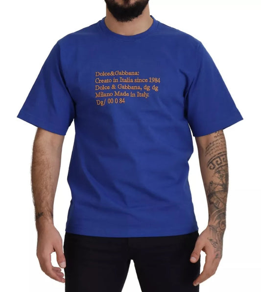 Dolce & Gabbana Blue Logo Print Crewneck Cotton T-shirt by Dolce & Gabbana